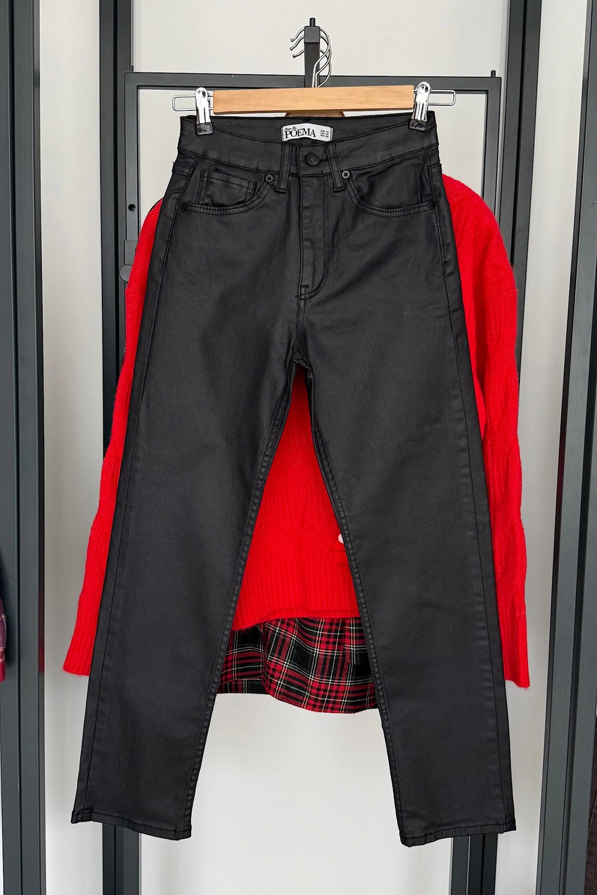 Kaplamalı Boyfit Jean Siyah