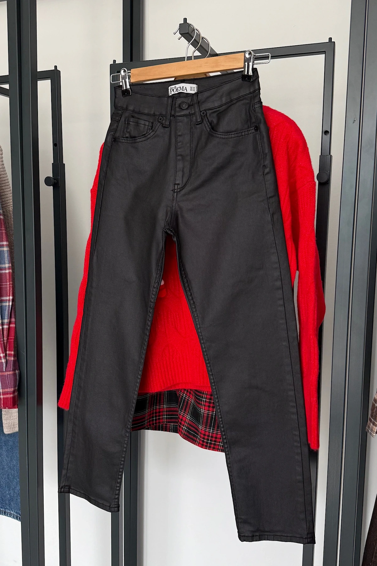 Kaplamalı Boyfit Jean Siyah