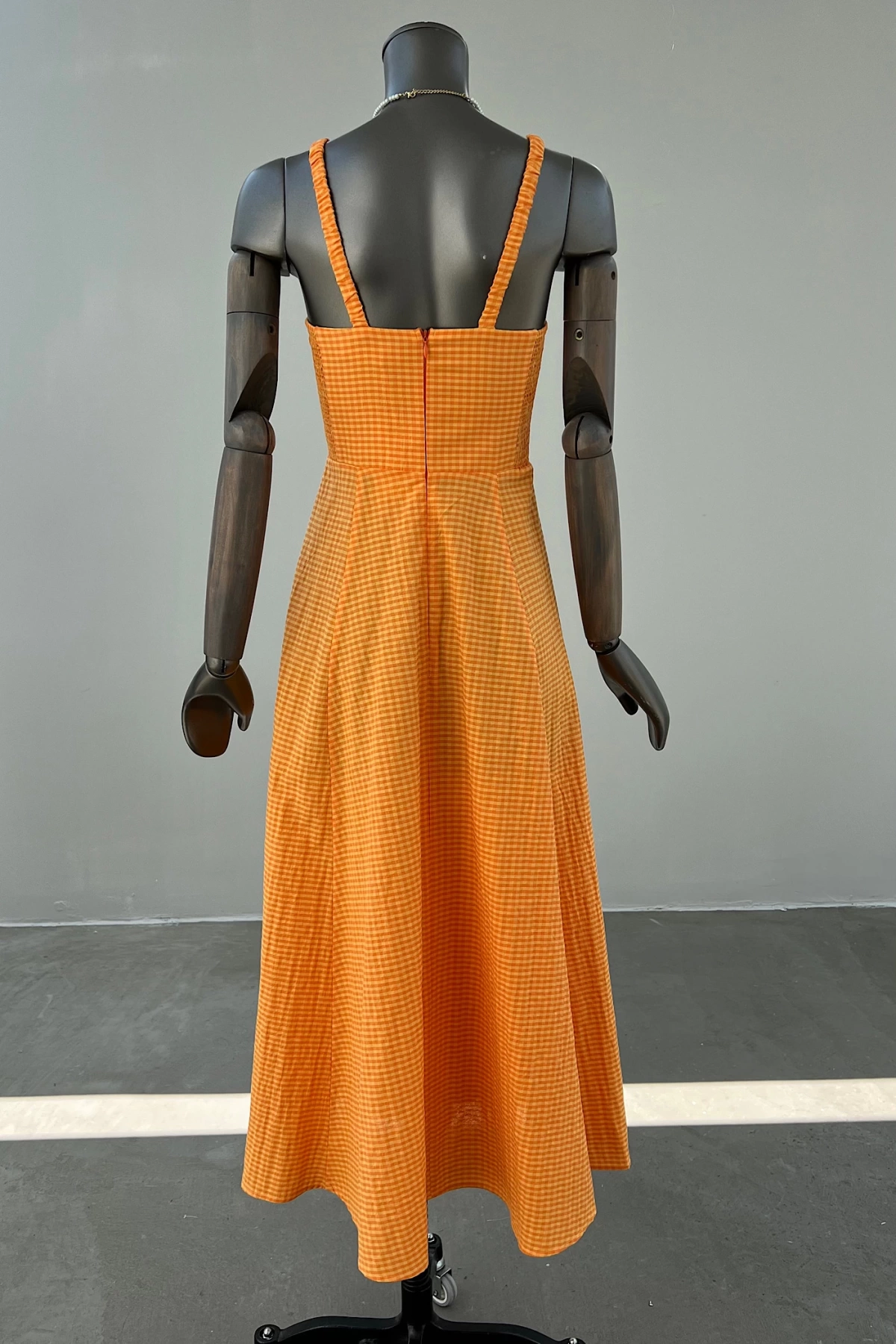 Square Patterned Orange Dress