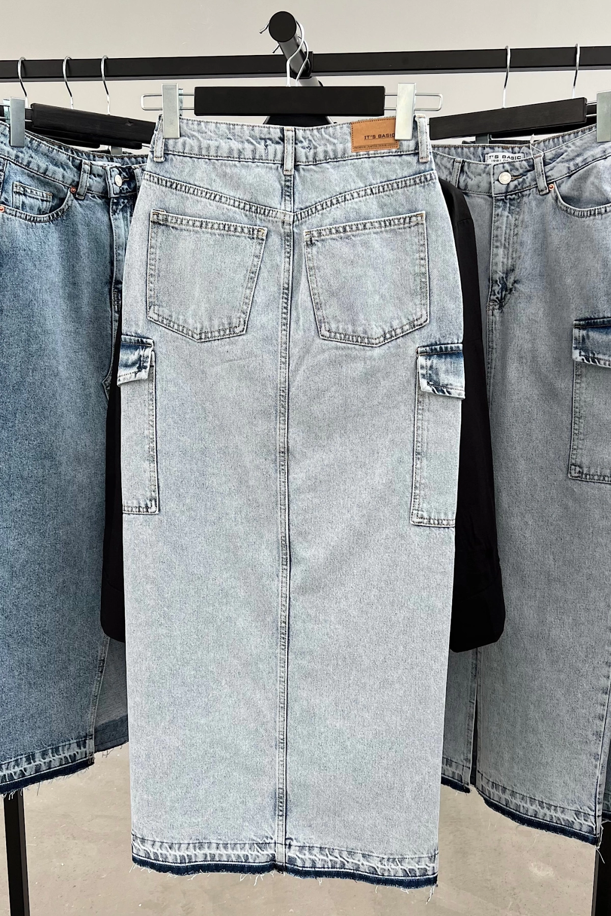 Denim Skirt with Cargo Pockets