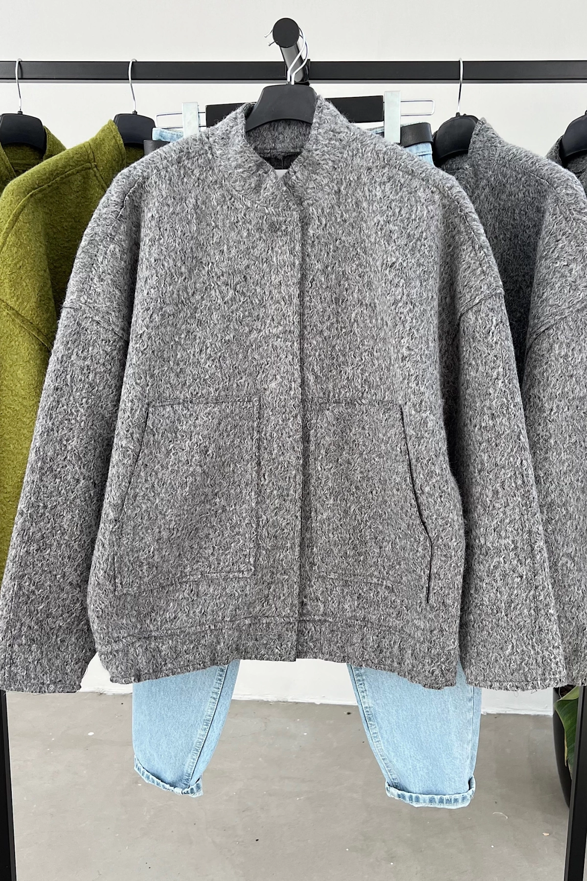 Kaşe Çıtçıtlı Ceket Gri