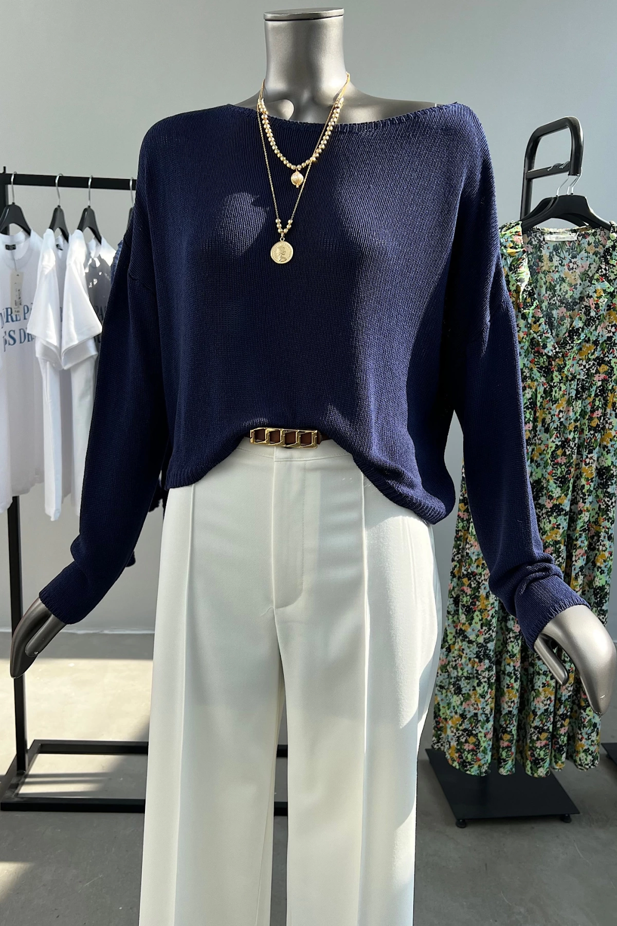 Boat Neck Plain Thin Knitwear