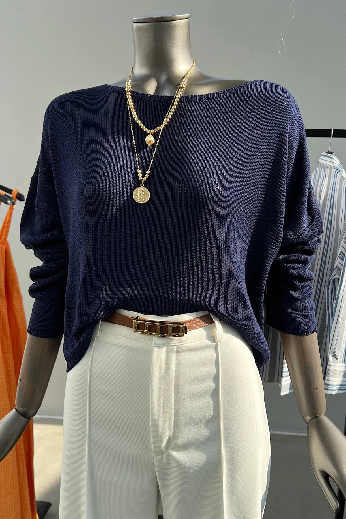 Boat Neck Plain Thin Knitwear