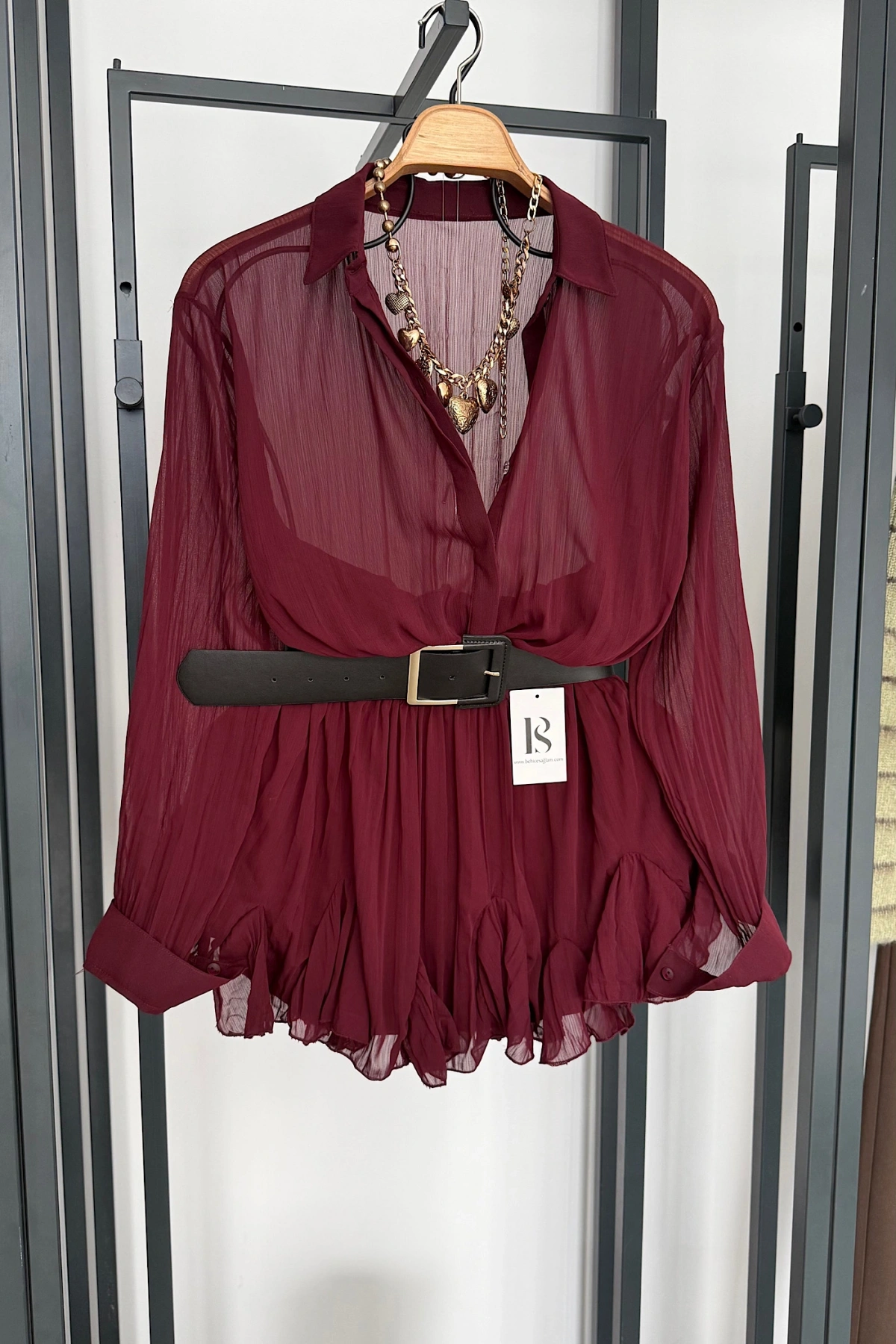 Kemer Detaylı Elbise Bordo