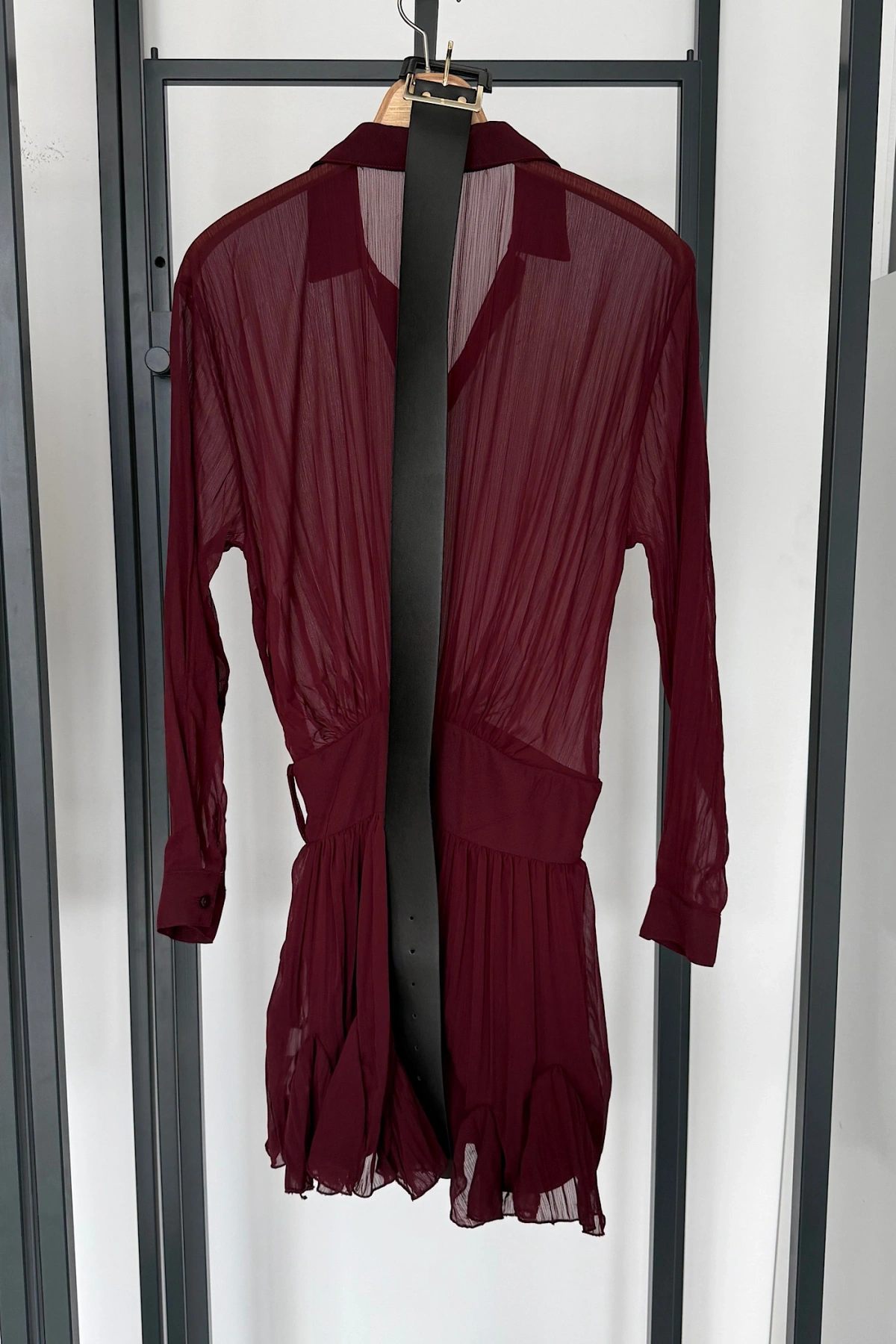 Kemer Detaylı Elbise Bordo