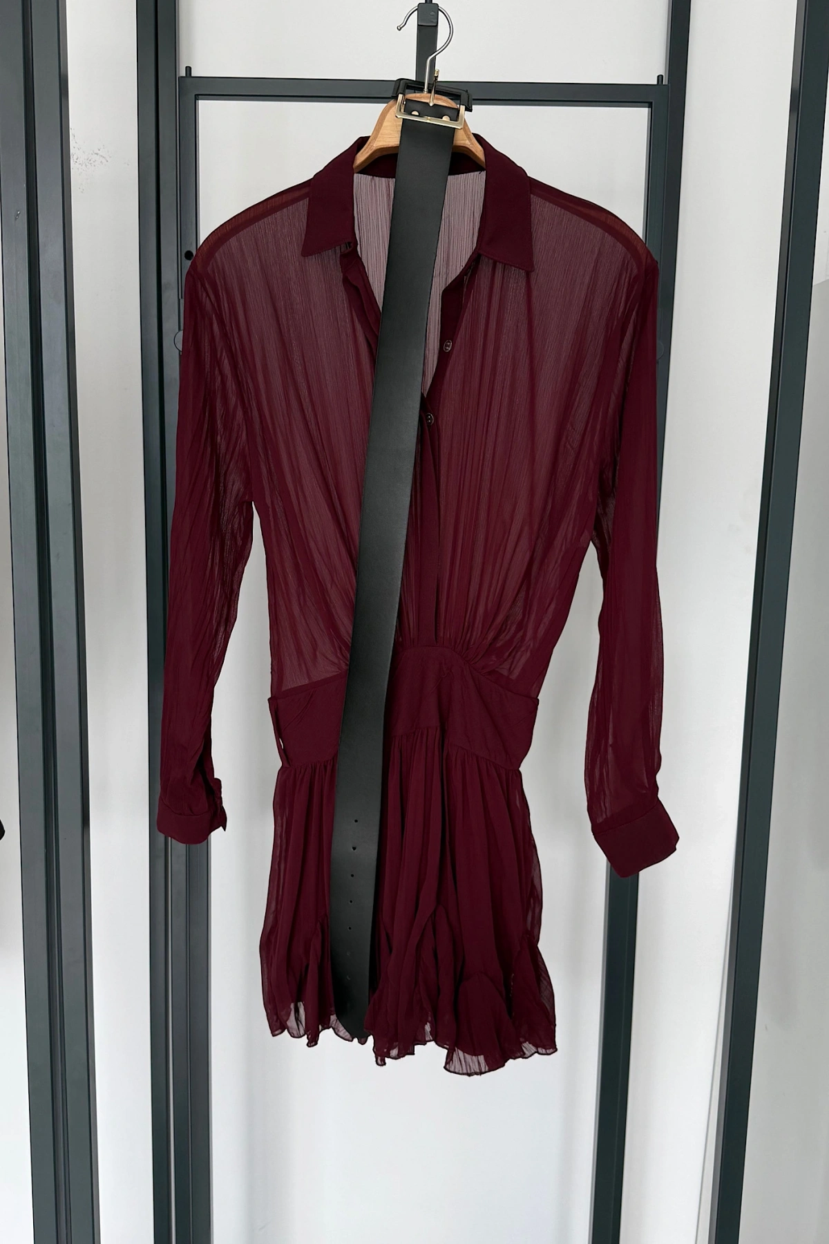 Kemer Detaylı Elbise Bordo