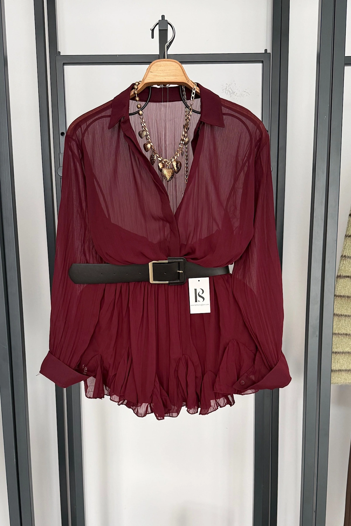 Kemer Detaylı Elbise Bordo