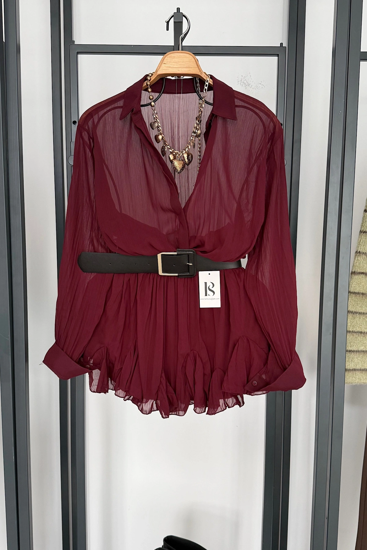 Kemer Detaylı Elbise Bordo