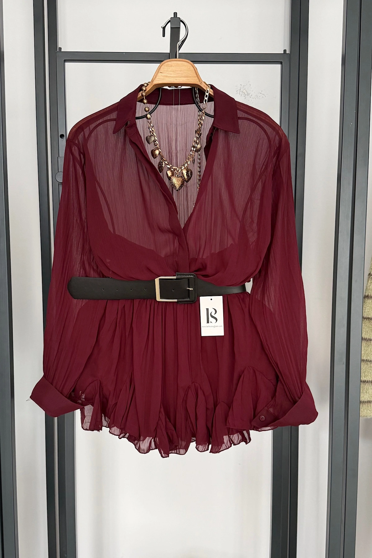 Kemer Detaylı Elbise Bordo