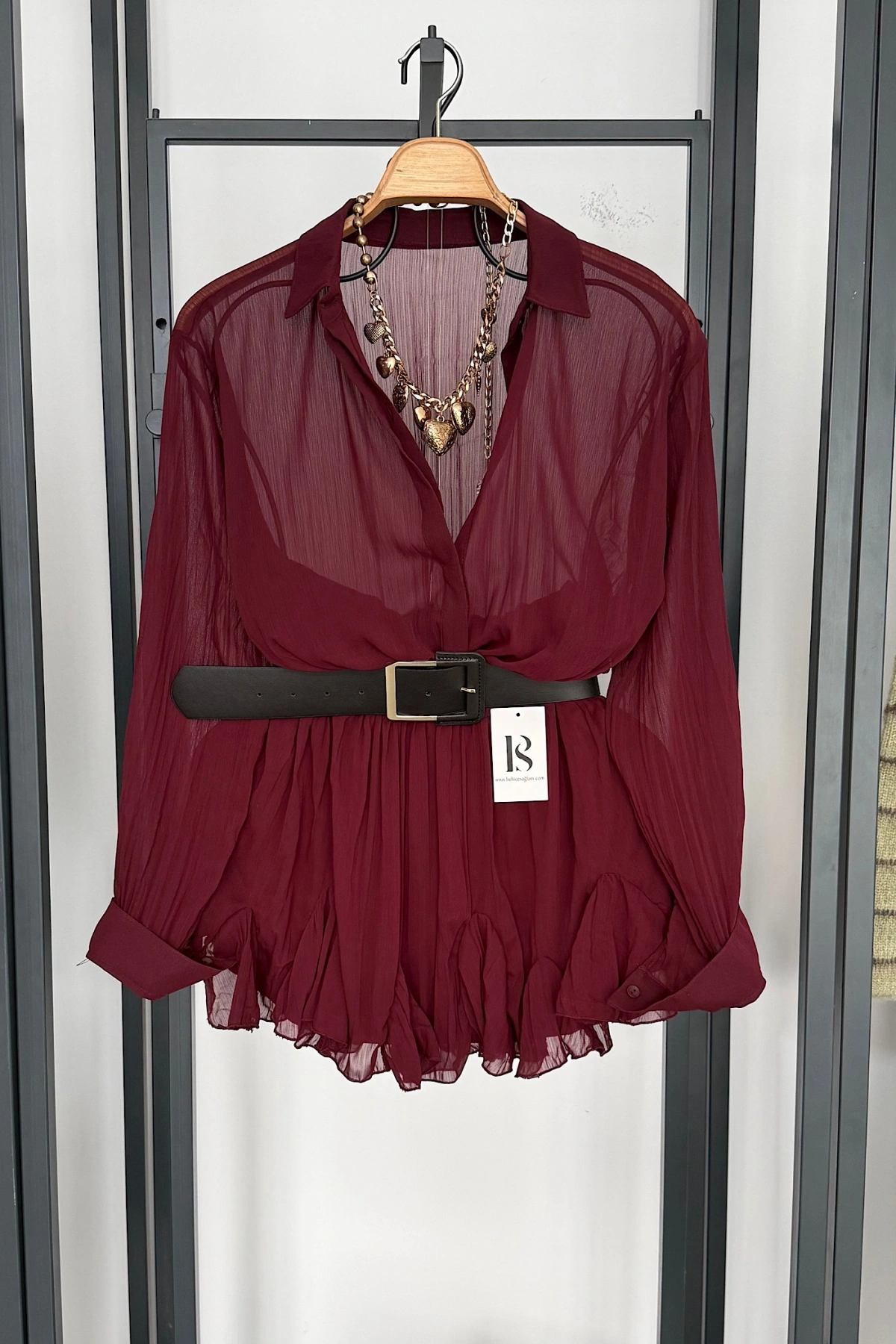 Kemer Detaylı Elbise Bordo