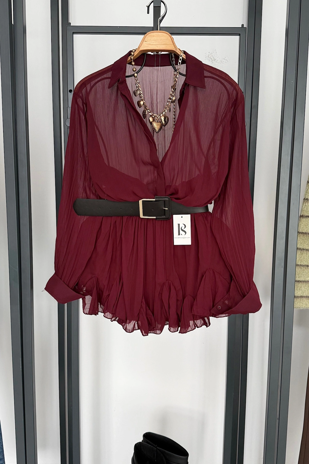 Kemer Detaylı Elbise Bordo