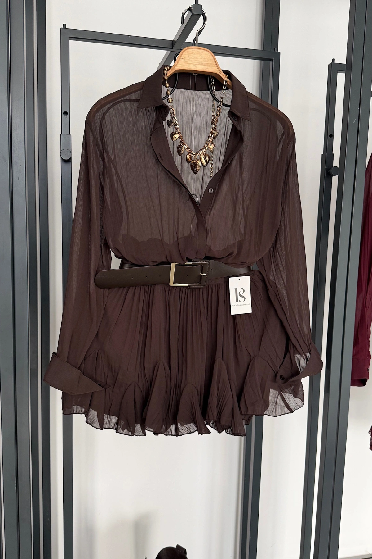 Kemer Detaylı Elbise Kahverengi