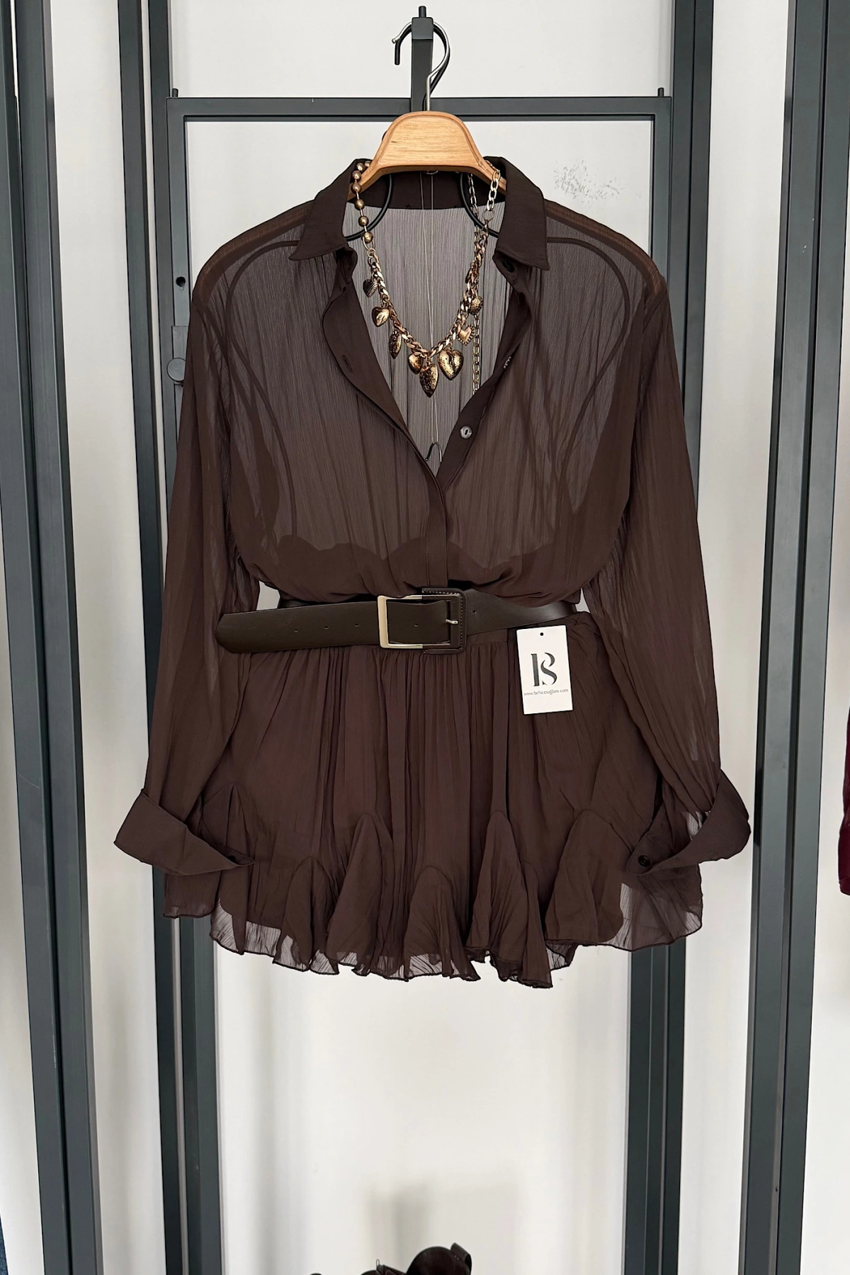 Kemer Detaylı Elbise Kahverengi