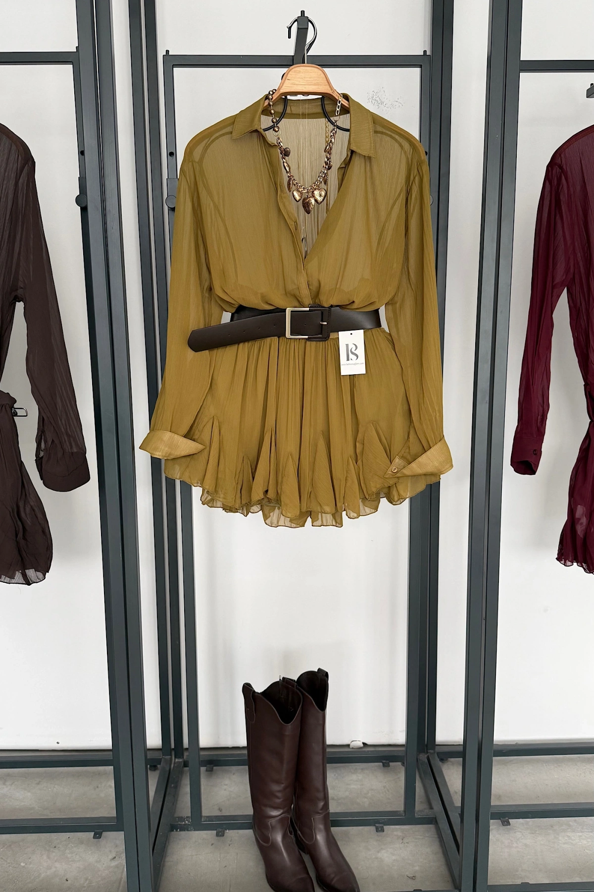 Kemer Detaylı Elbise Yeşil