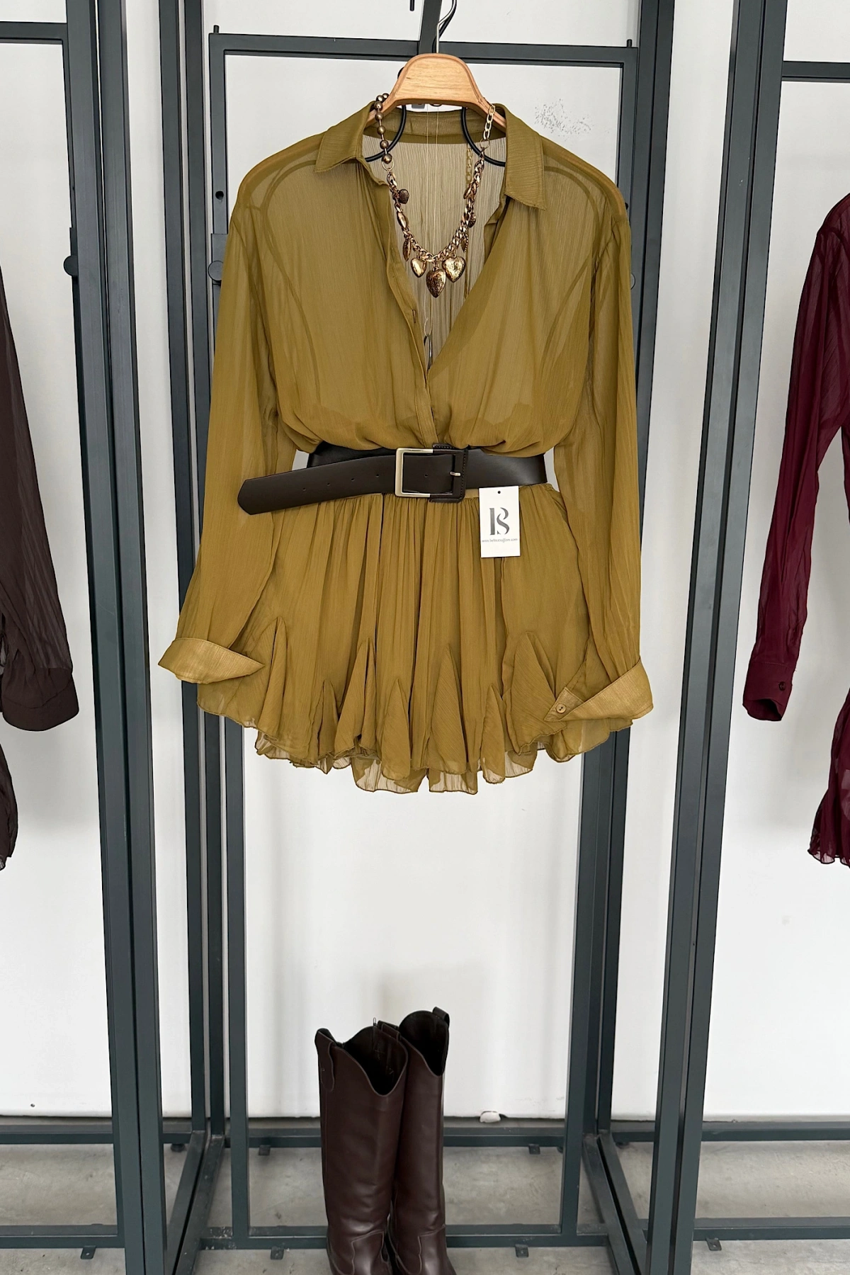 Kemer Detaylı Elbise Yeşil