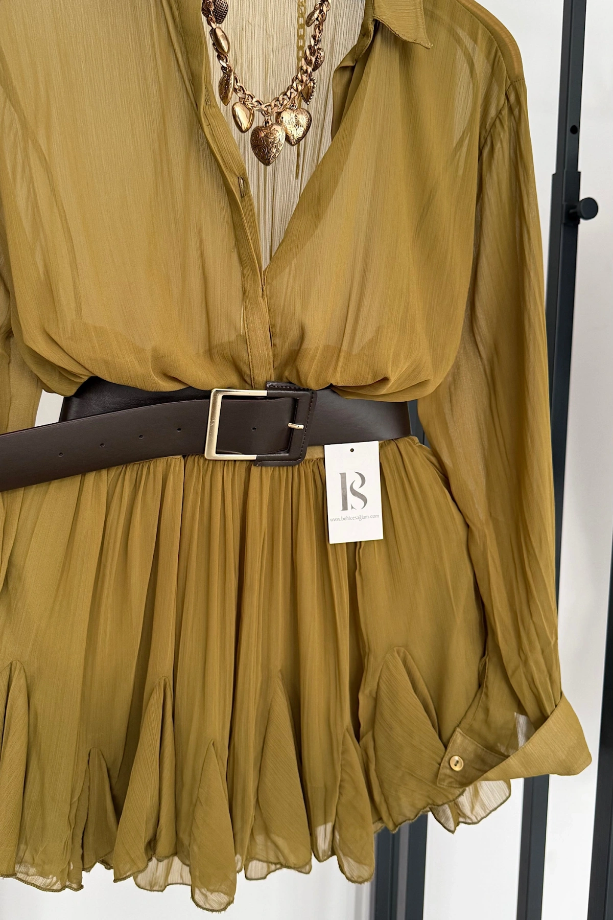 Kemer Detaylı Elbise Yeşil