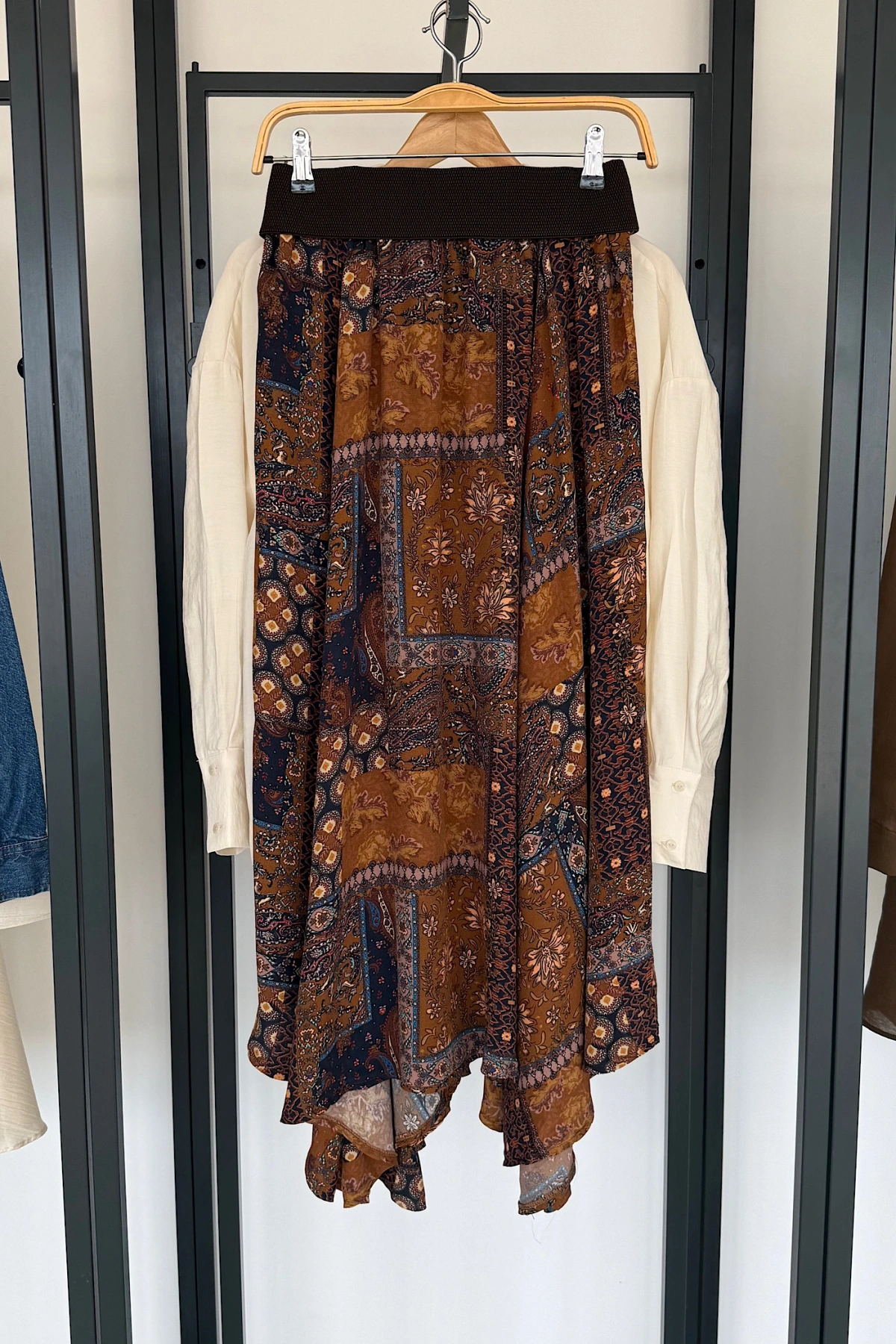 Kemerli Etnik Desen Etek Camel