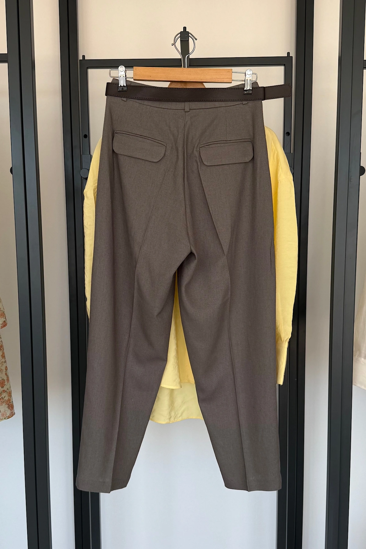 Kemerli Keten Pantolon Gri