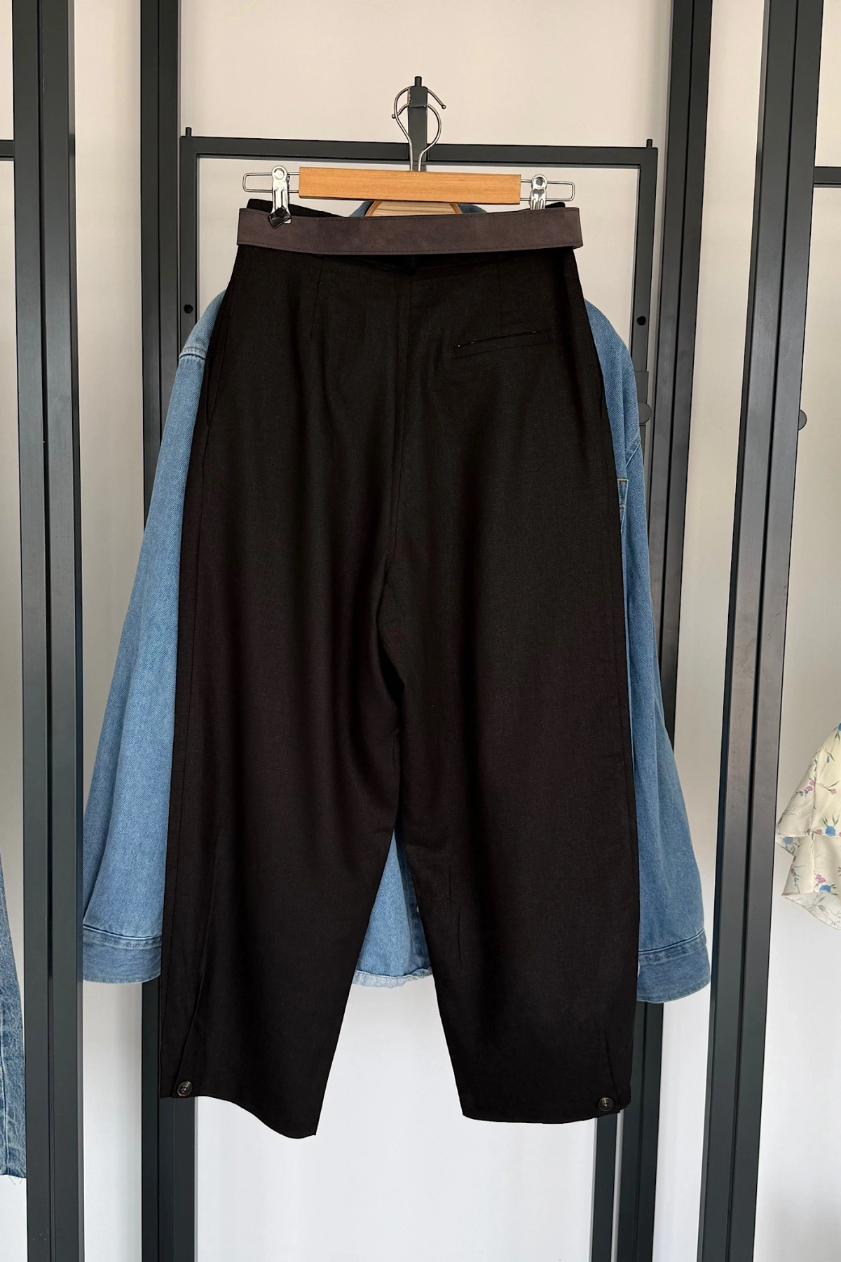 Kemerli Keten Pantolon Siyah
