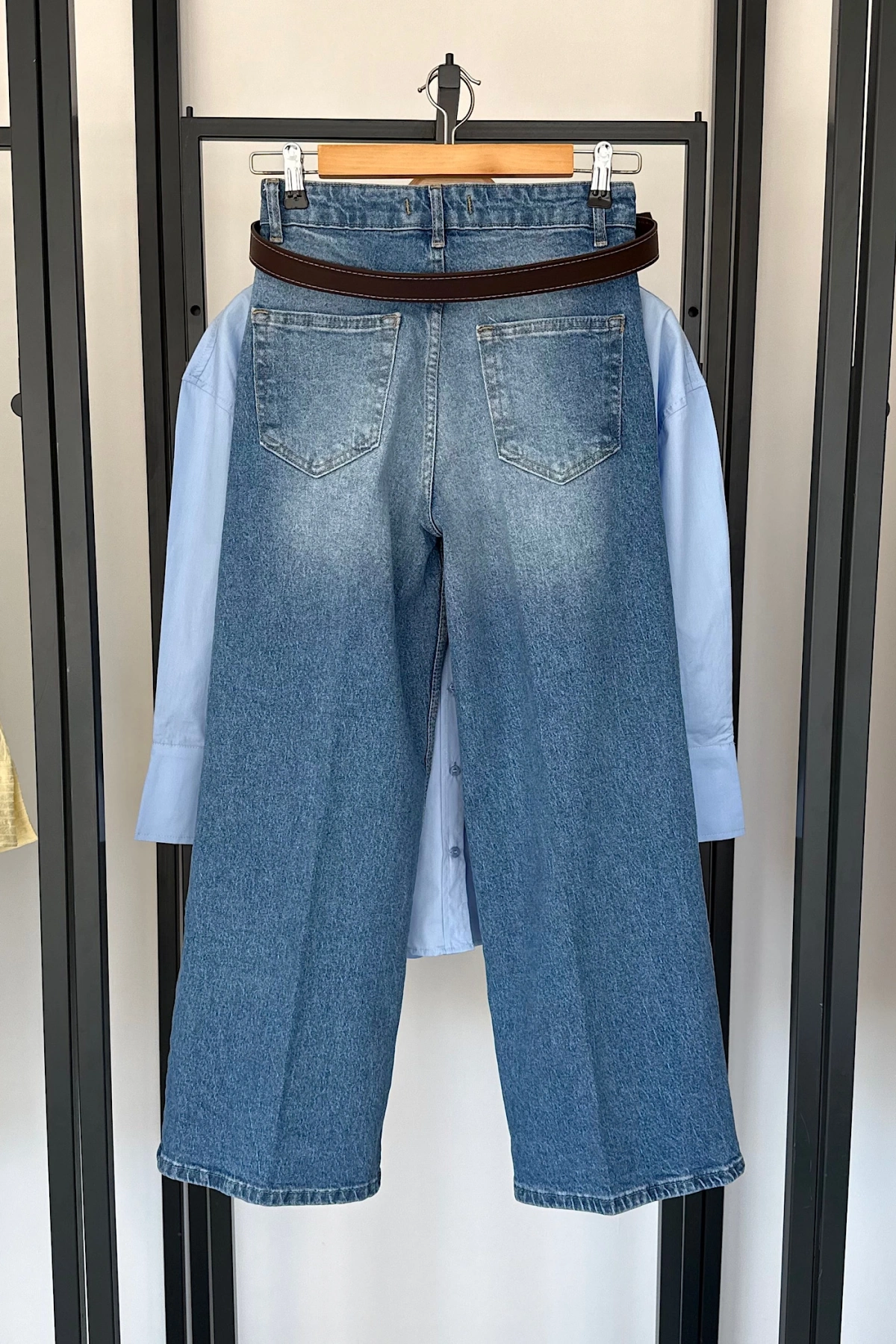 Kemerli Wide Leg Jean Mavi