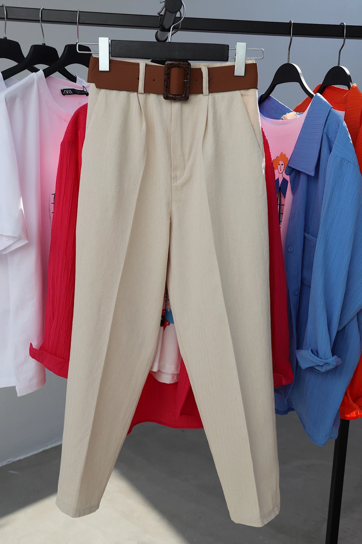 Self Belt Elastic Waist Trousers