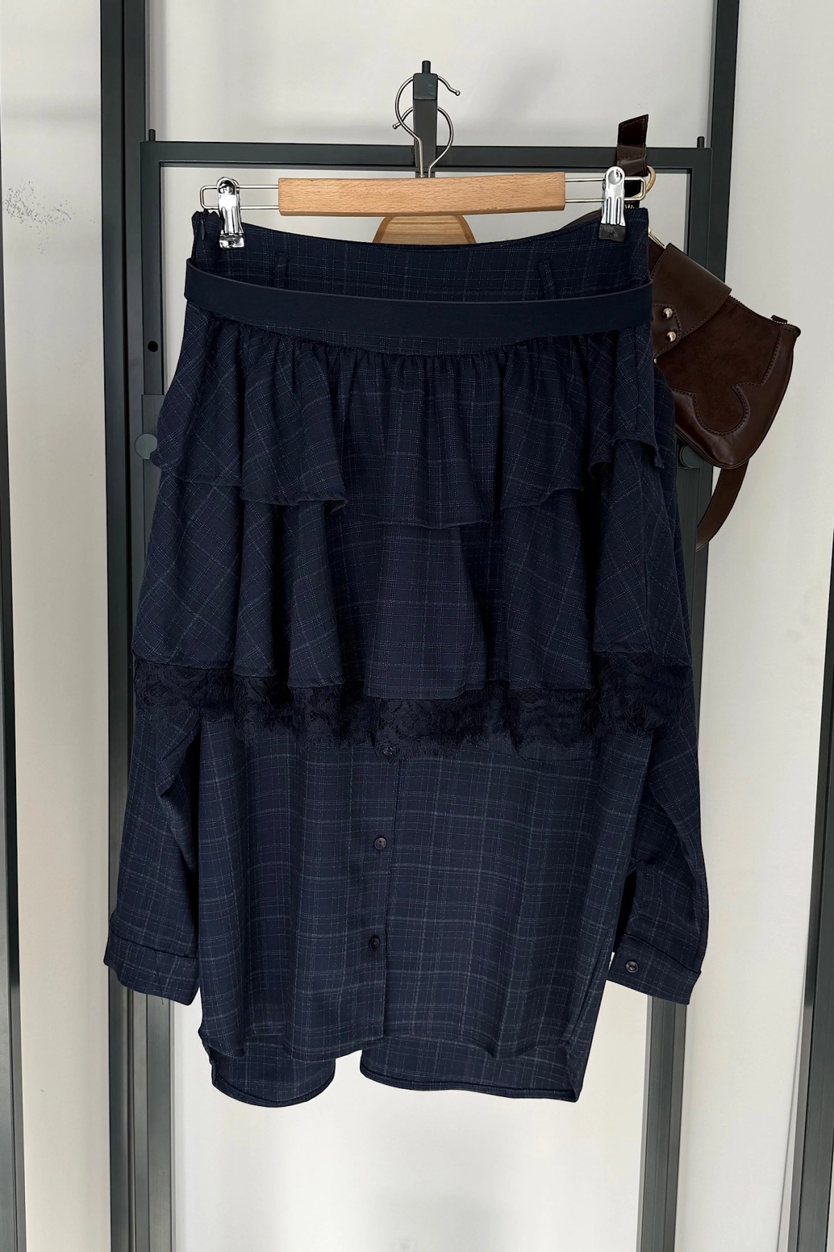 Kendinden Kemerli Etekli Takım Lacivert