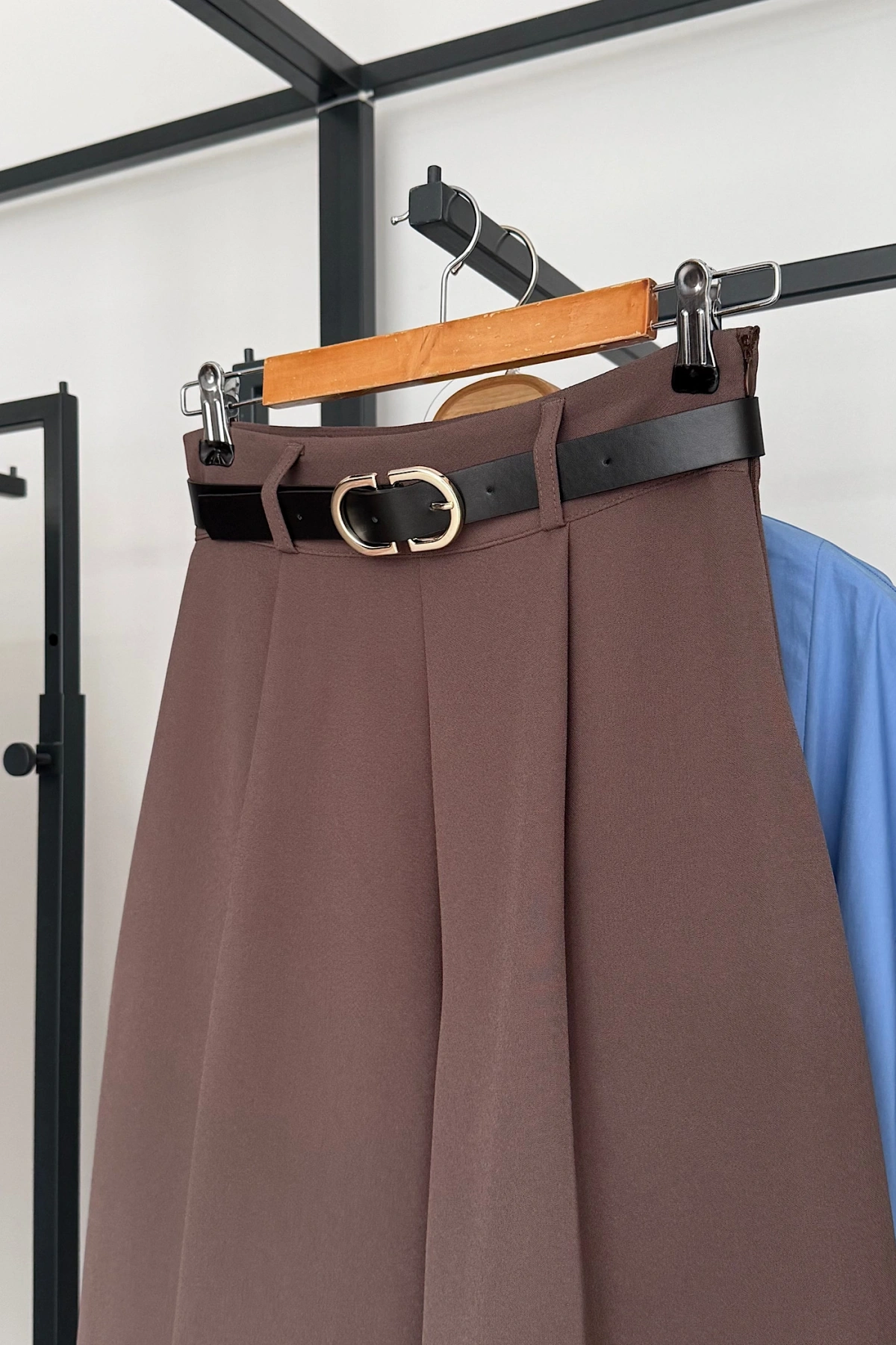 Kendinden Kemerli Palazzo Pantolon Kahverengi