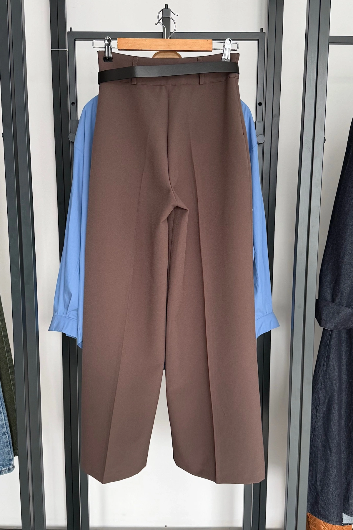 Kendinden Kemerli Palazzo Pantolon Kahverengi