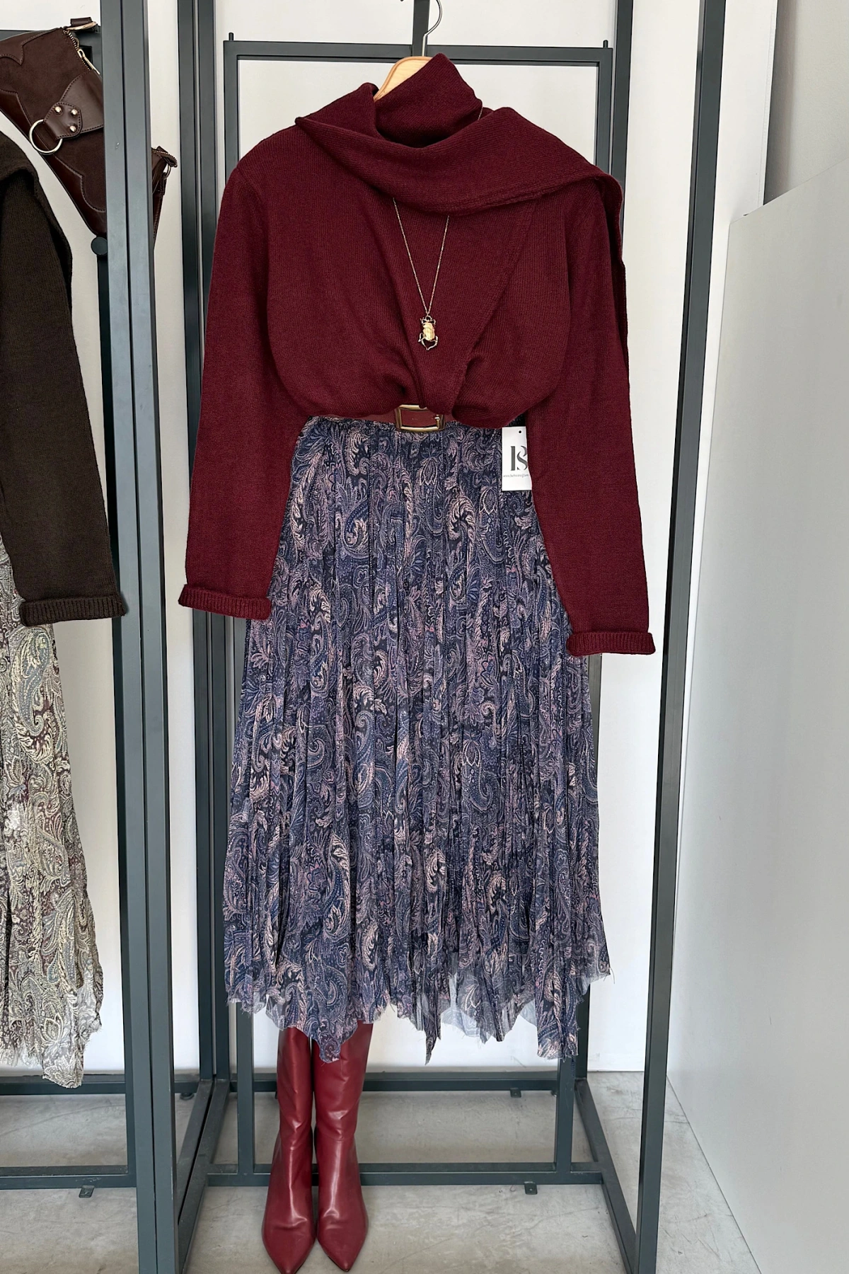 Kendinden Şallı Kazak Bordo