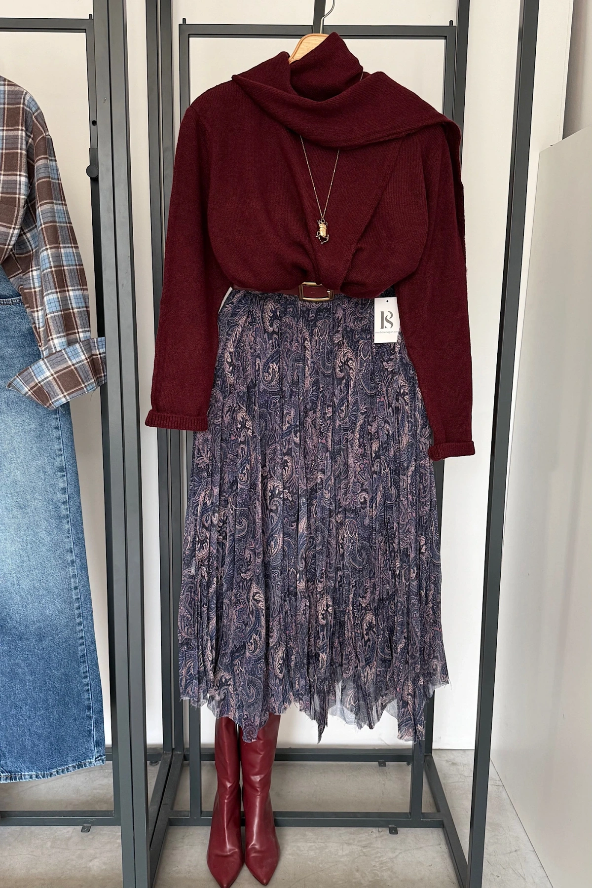 Kendinden Şallı Kazak Bordo