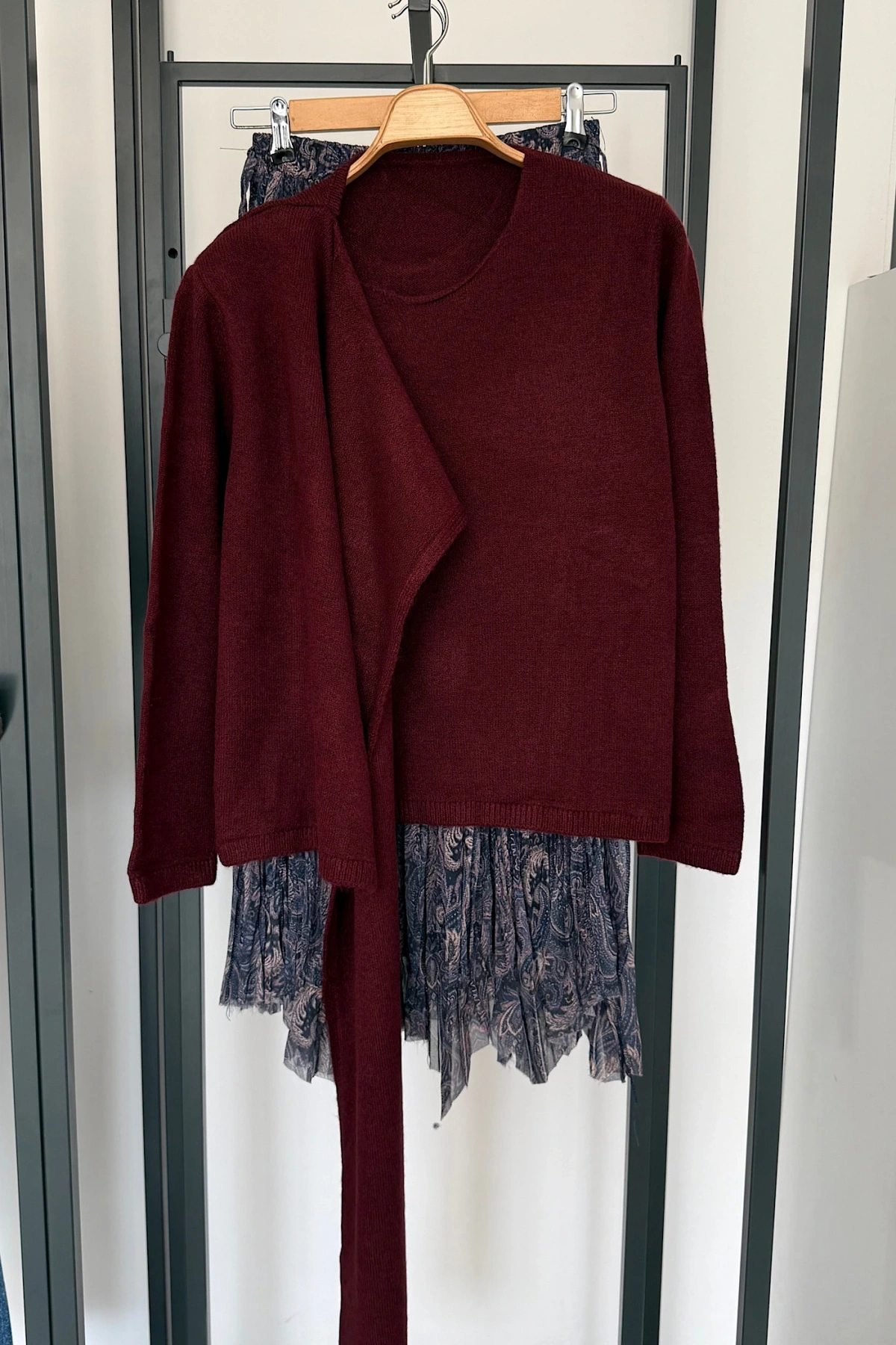 Kendinden Şallı Kazak Bordo