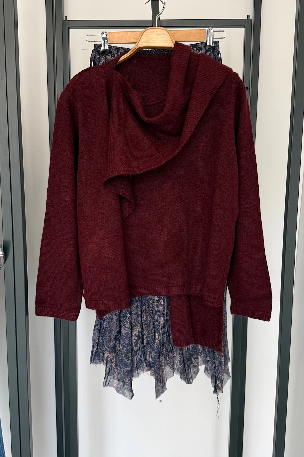 Kendinden Şallı Kazak Bordo