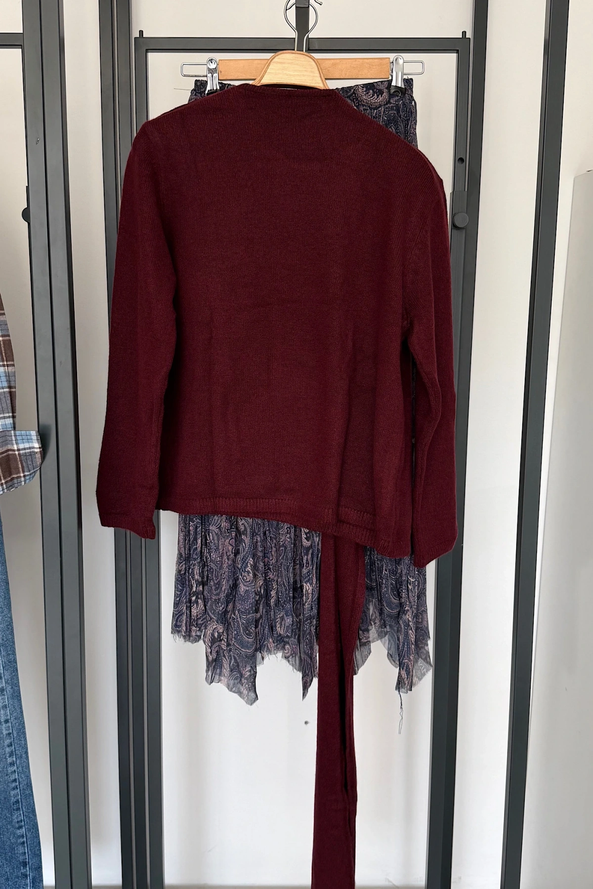 Kendinden Şallı Kazak Bordo