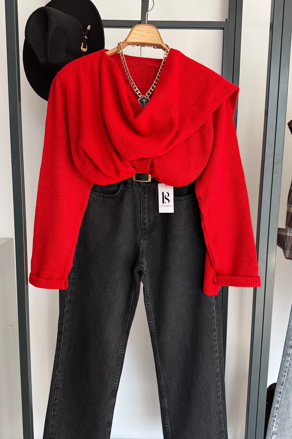 Kendinden Şallı Kazak Kırmızı