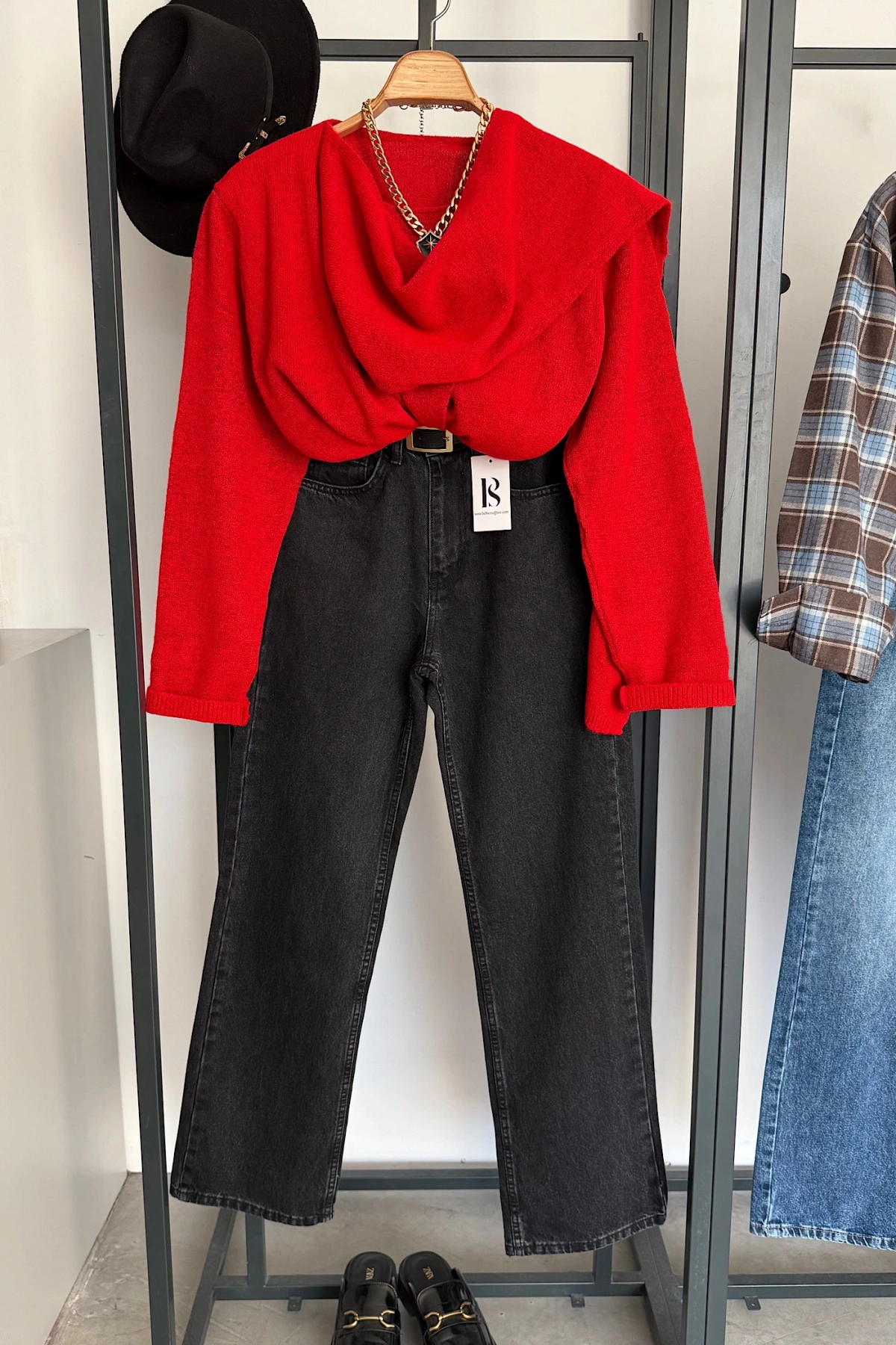 Kendinden Şallı Kazak Kırmızı