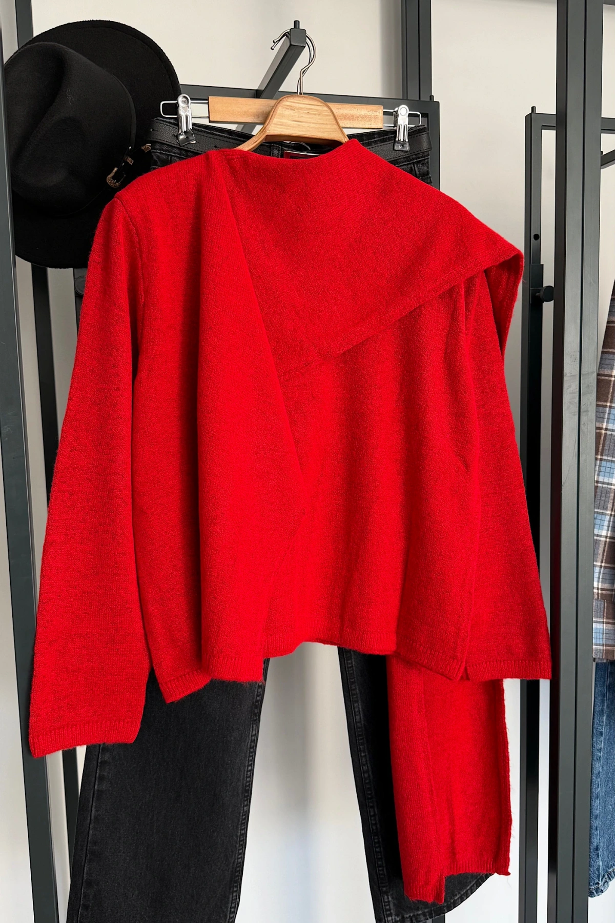 Kendinden Şallı Kazak Kırmızı