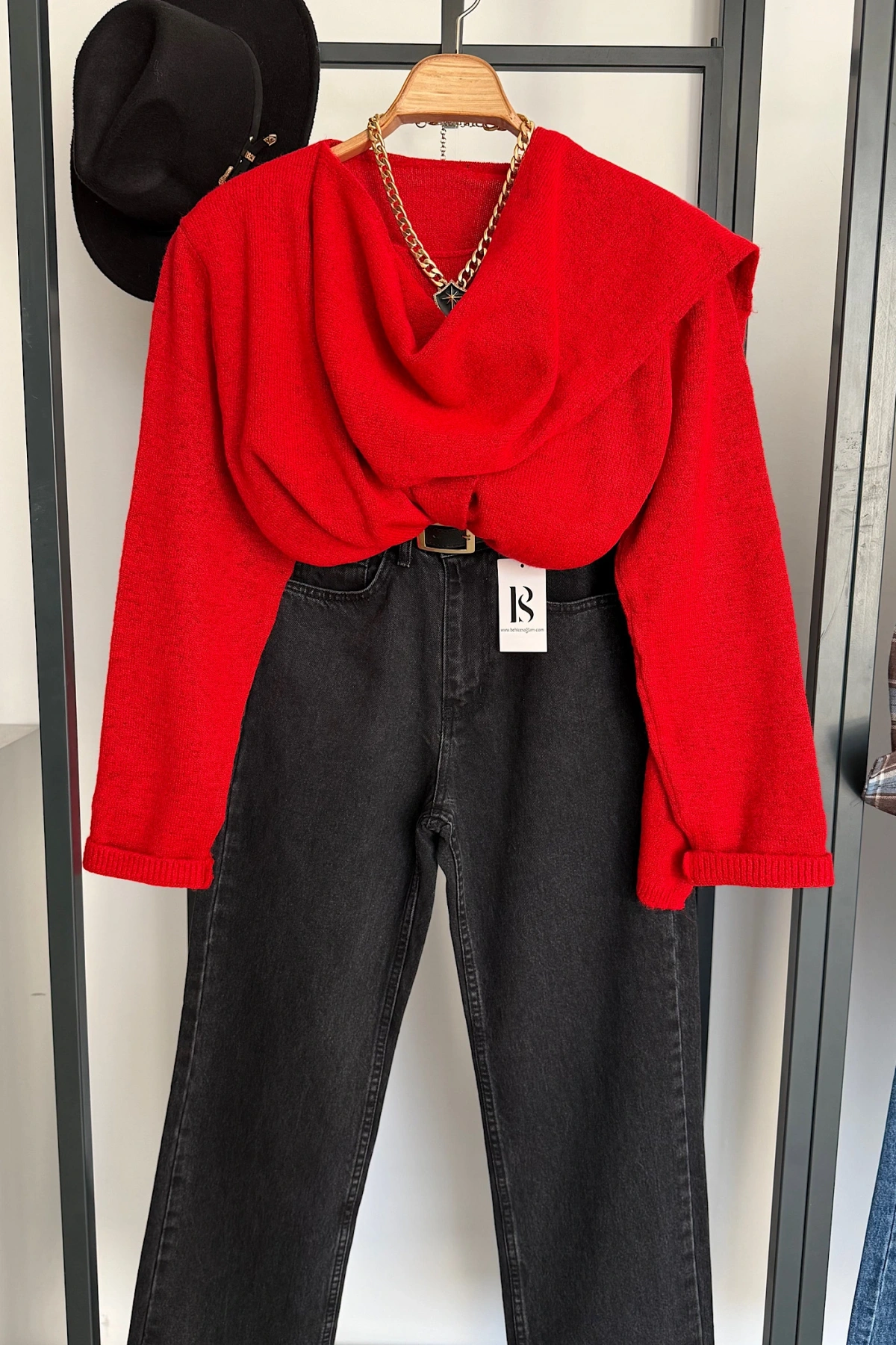 Kendinden Şallı Kazak Kırmızı