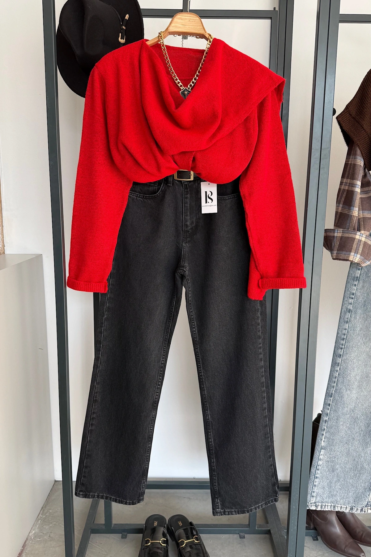 Kendinden Şallı Kazak Kırmızı