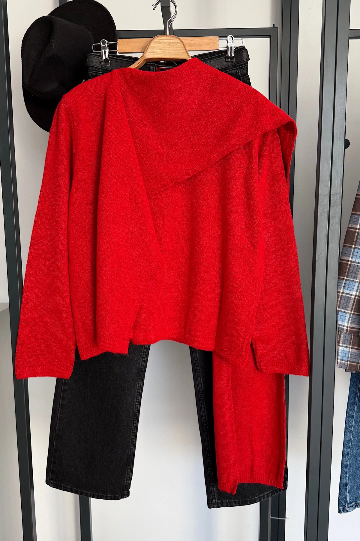 Kendinden Şallı Kazak Kırmızı