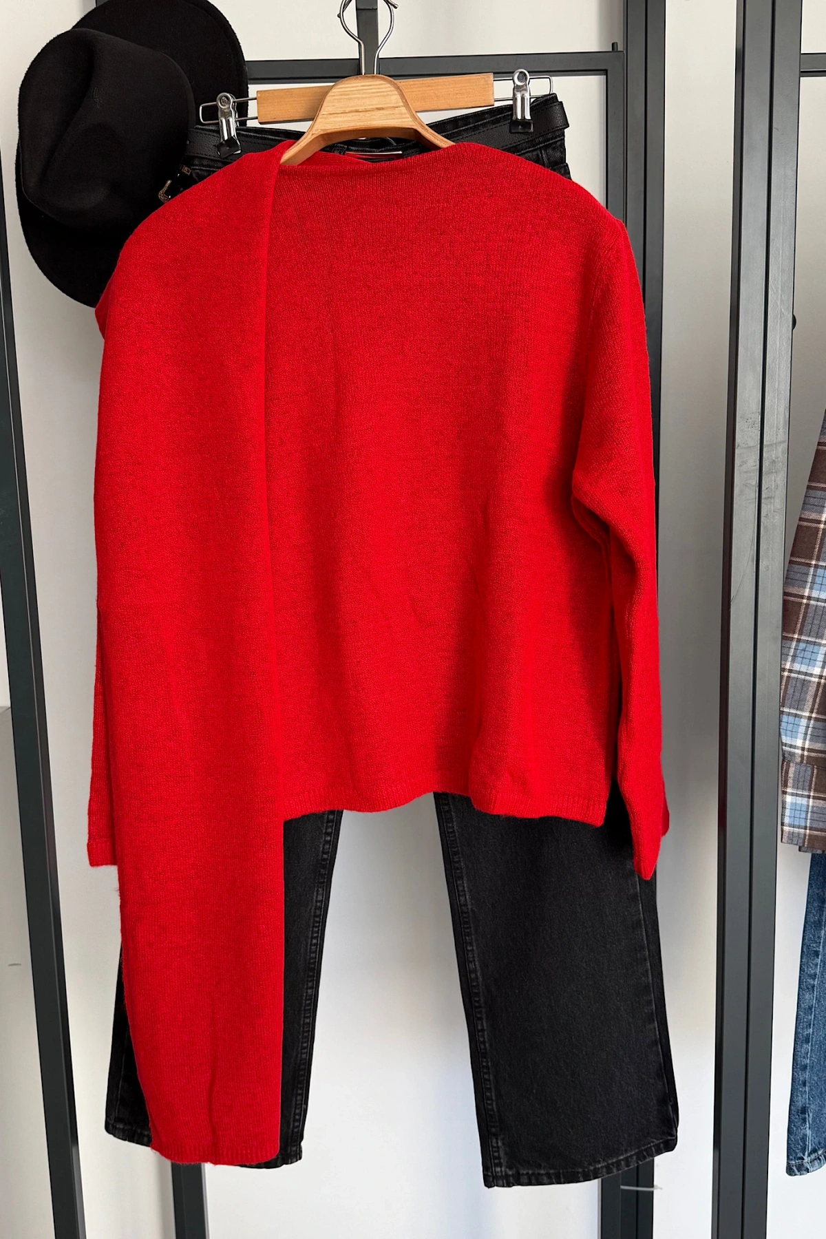 Kendinden Şallı Kazak Kırmızı