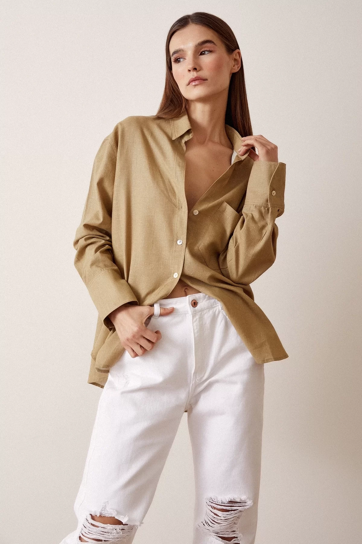 Linen Single Pocket Oversize Shirt