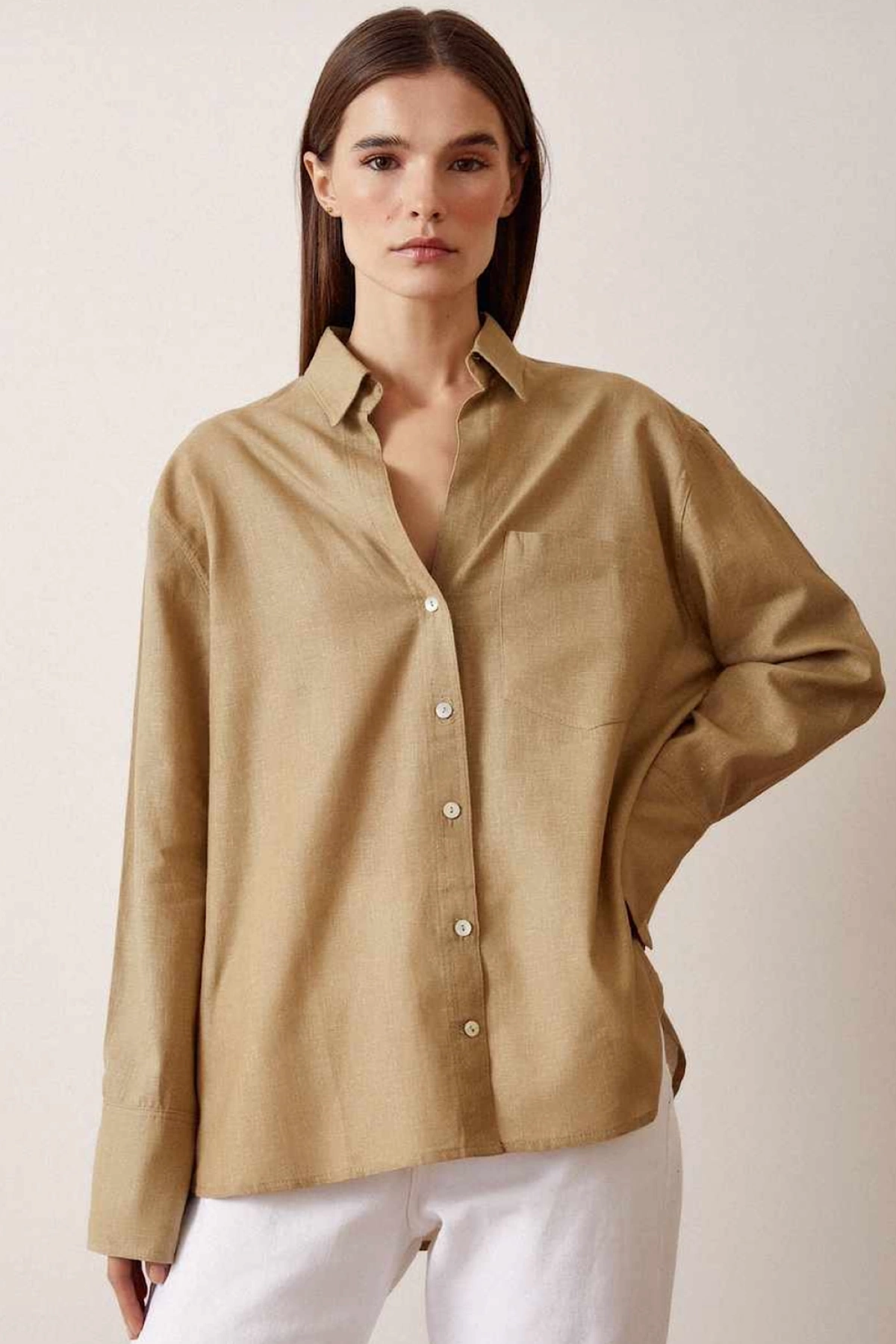 Linen Single Pocket Oversize Shirt