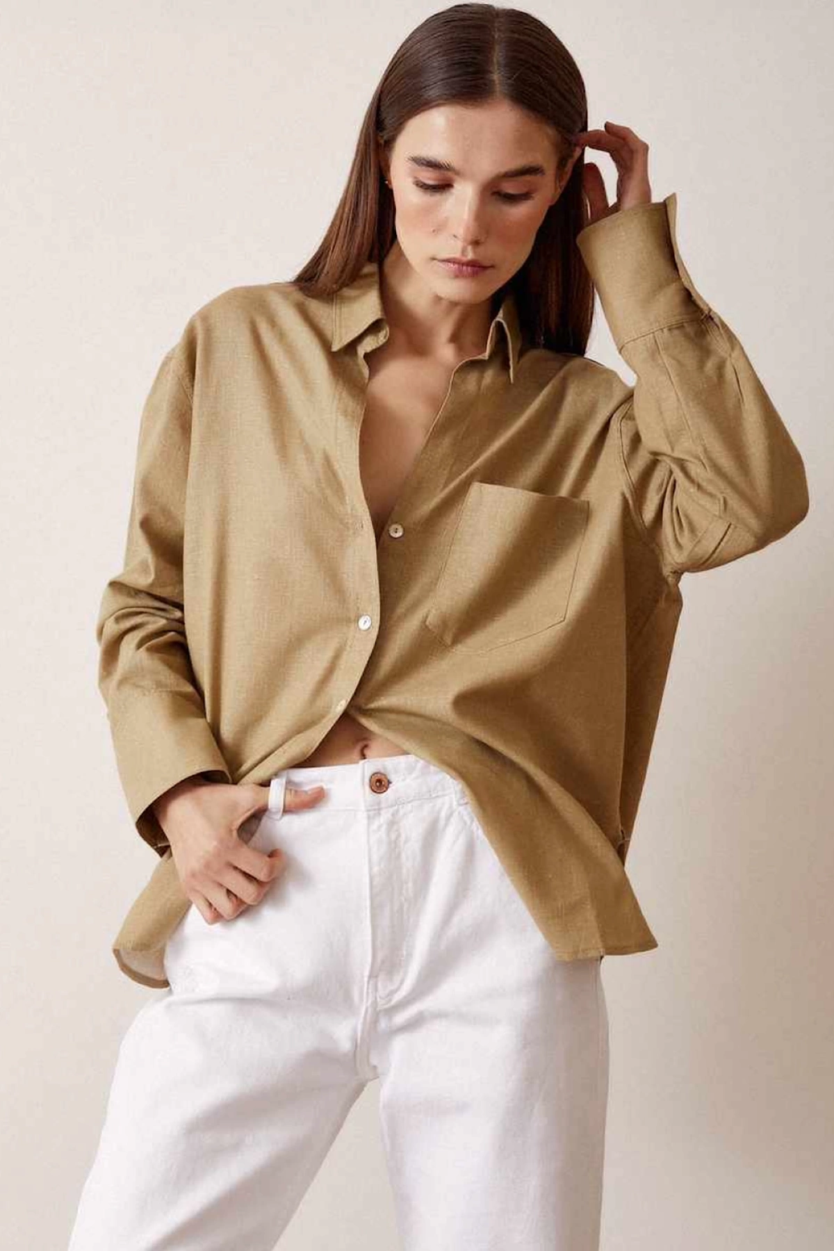 Linen Single Pocket Oversize Shirt