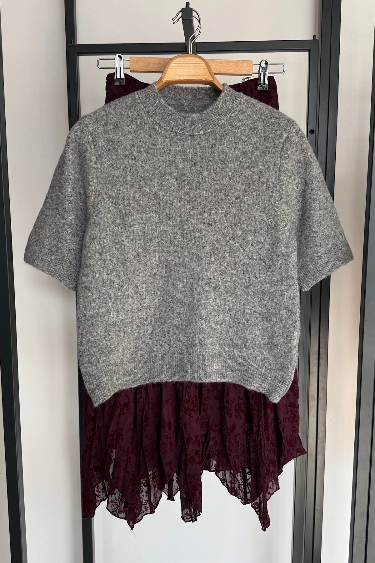 Kısa Kol Düz Kazak Gri