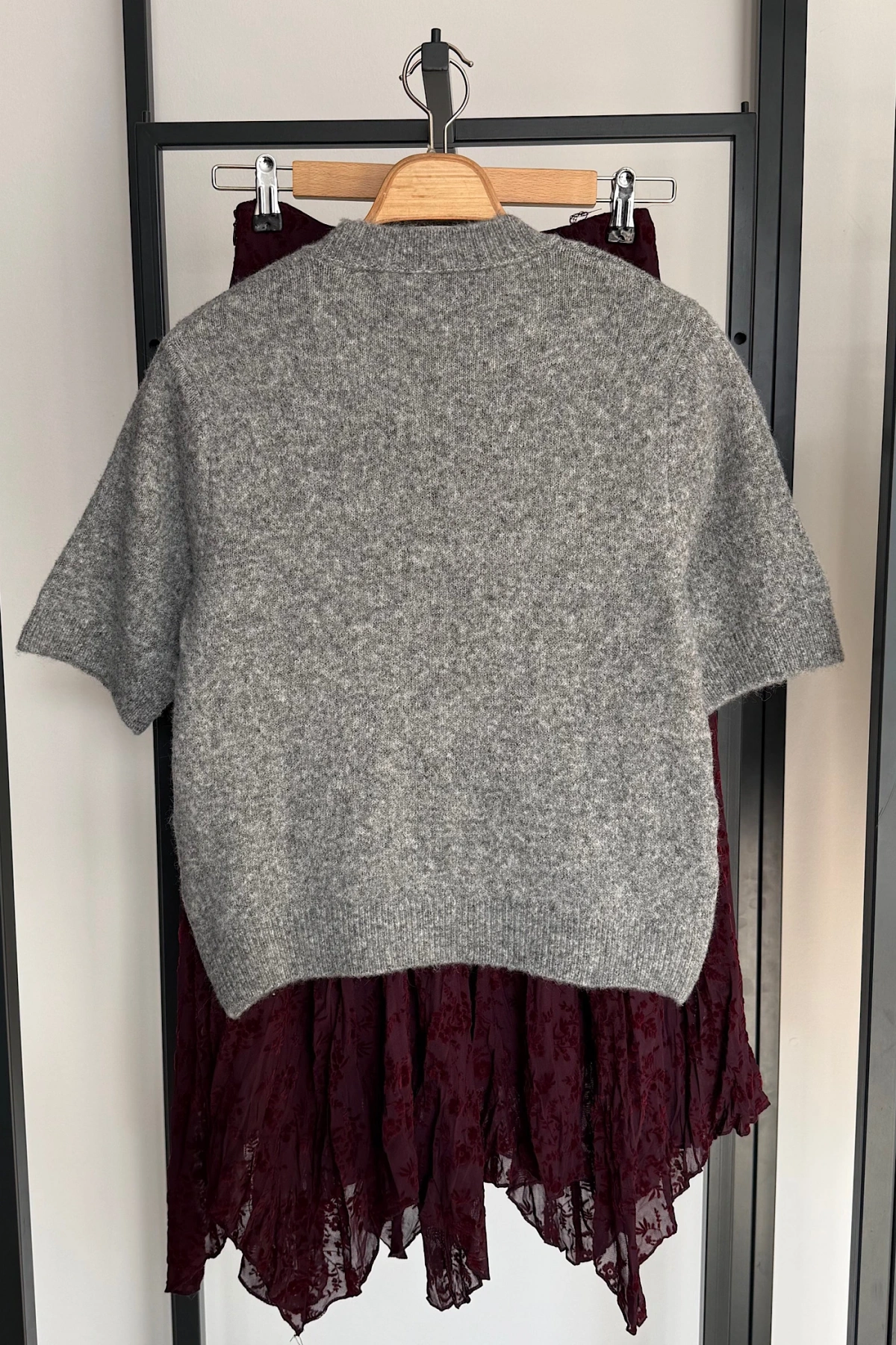 Kısa Kol Düz Kazak Gri