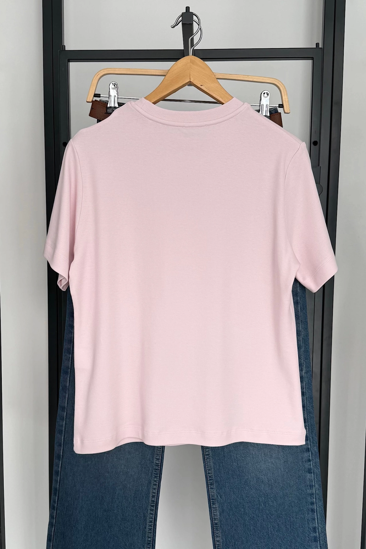 Kısa Kol Düz T-Shirt Pembe