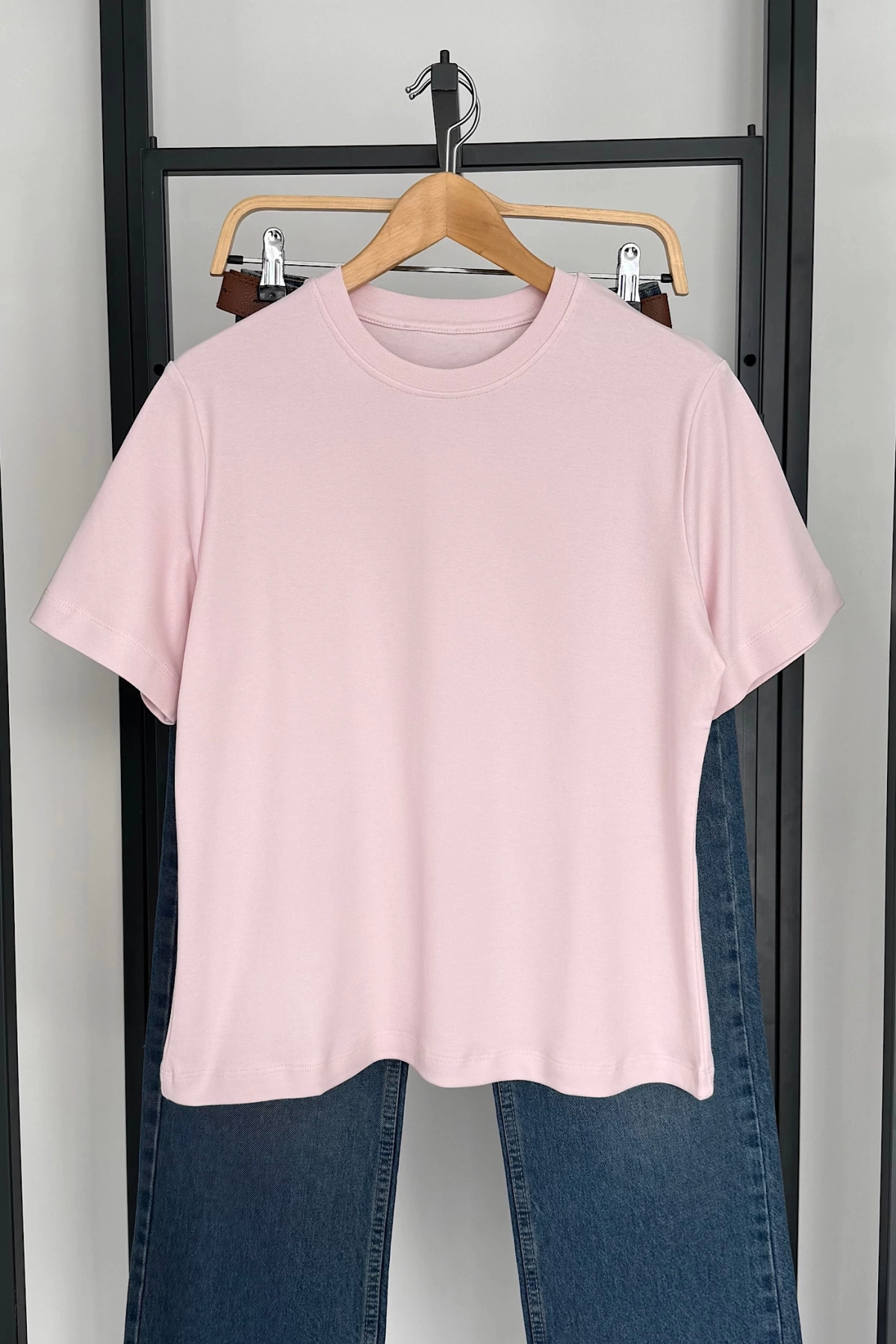 Kısa Kol Düz T-Shirt Pembe