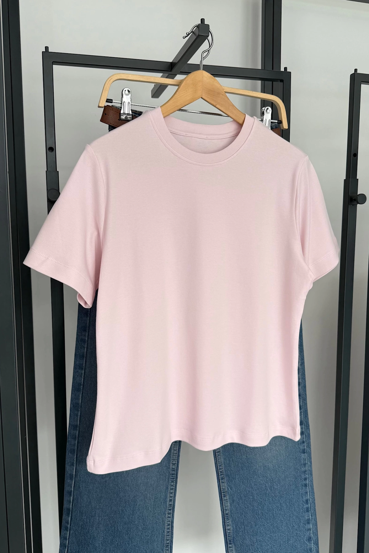 Kısa Kol Düz T-Shirt Pembe