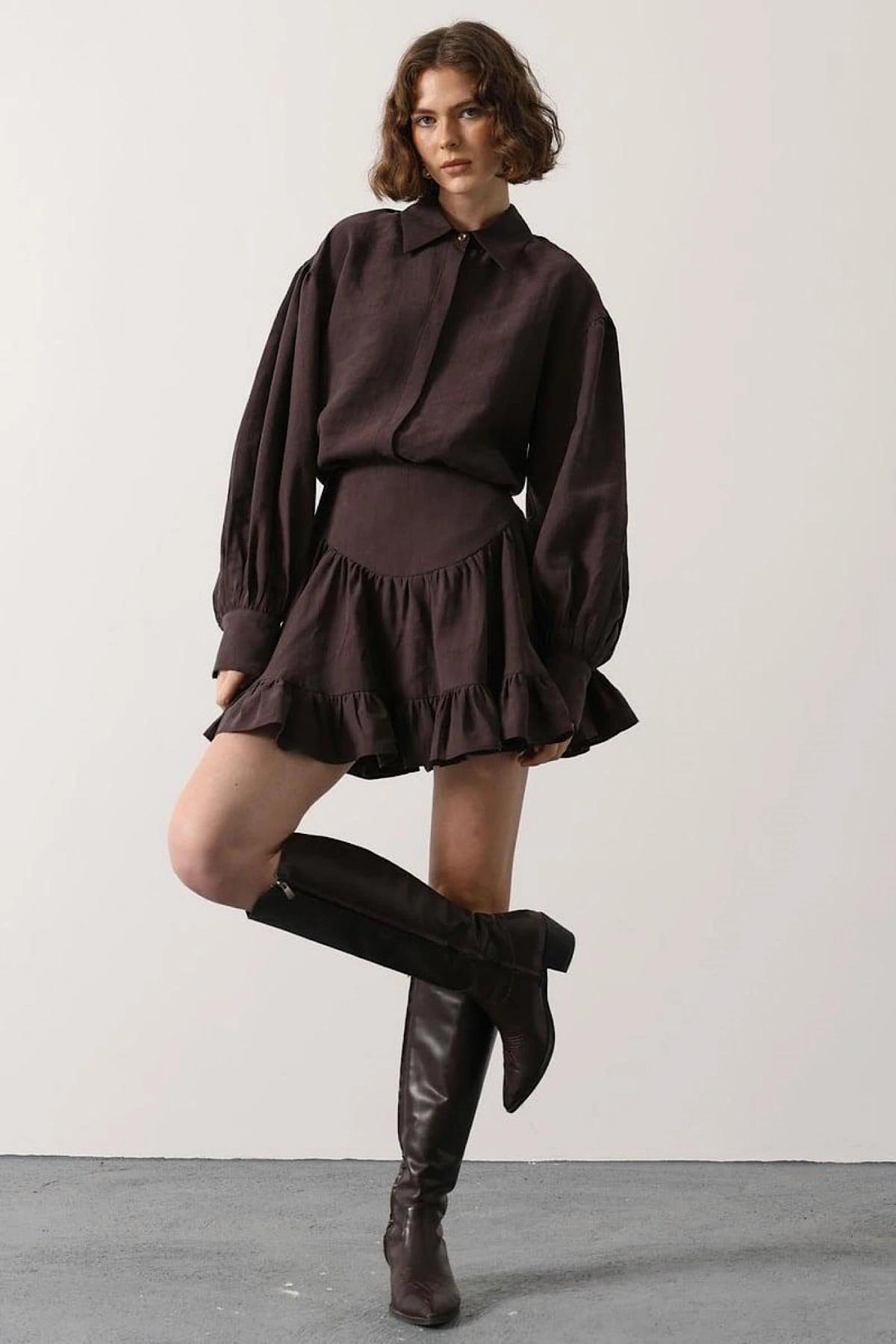 Korse Belli Etekli Takım Kahverengi