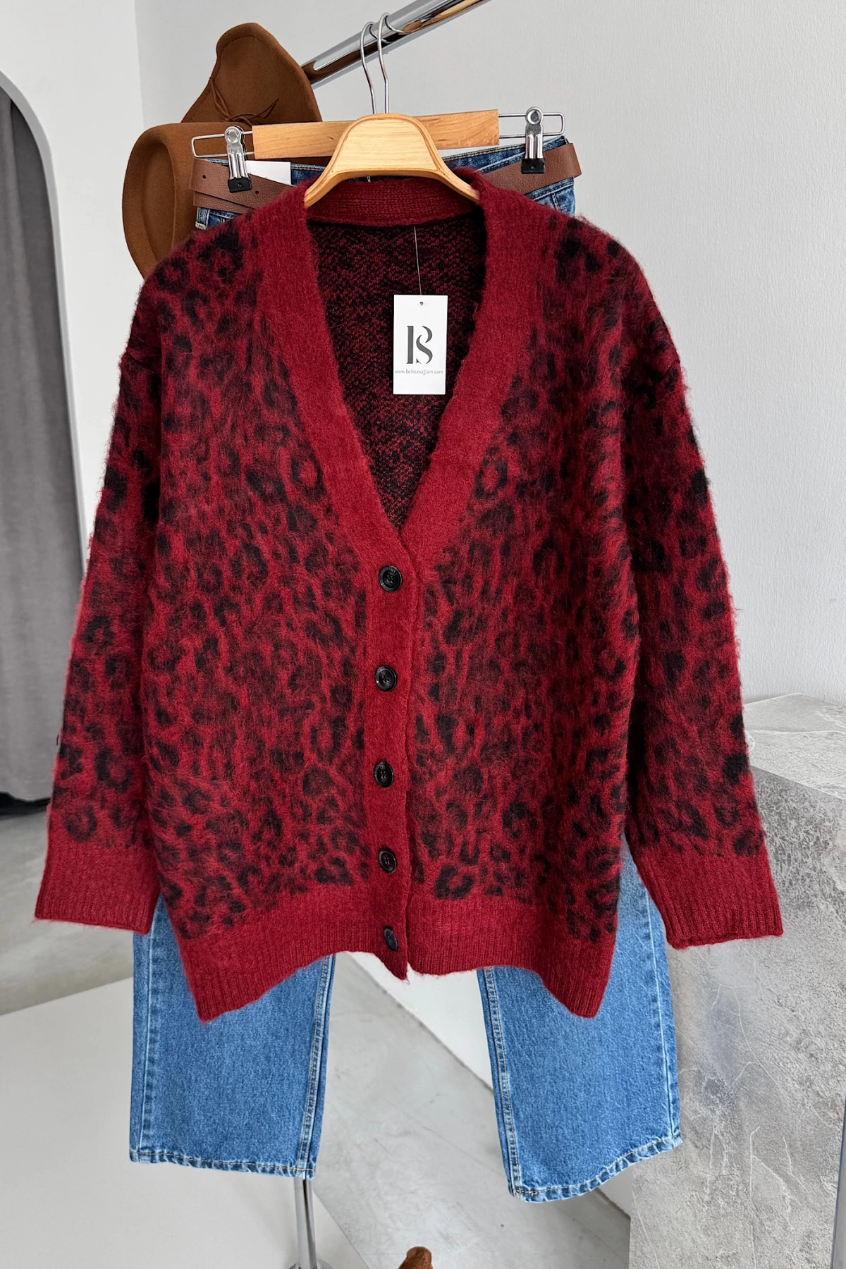 Koshkina Leopar Desenli Hırka Bordo